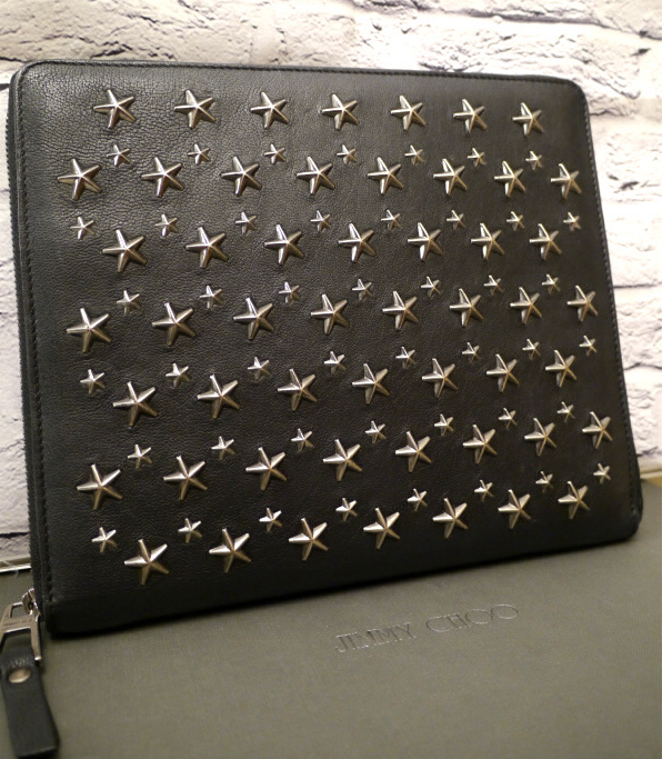 Beautiful JIMMY CHOO Jimmy Choo Men's/Women's Star Studded Clutch Bag iPad Tablet Case Black Rare Model