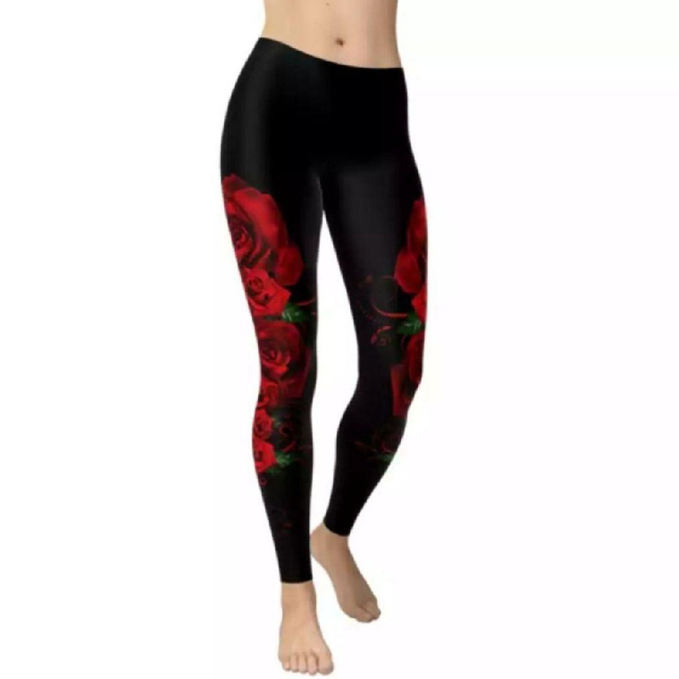 Leggings Spats Yoga Fitness Sports Rose L Black Zumba Dance Casual Sports Roomwear Beautiful Legs