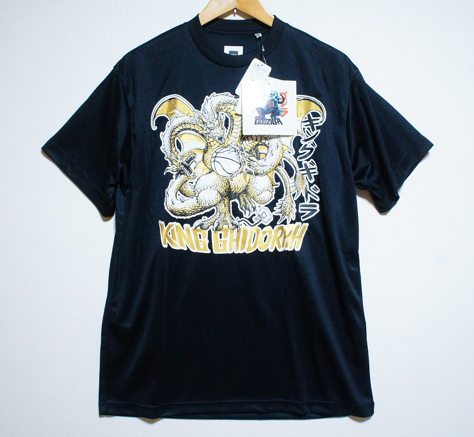 Basketball T-shirt, short sleeves, black, King Ghidorah, basketball motif