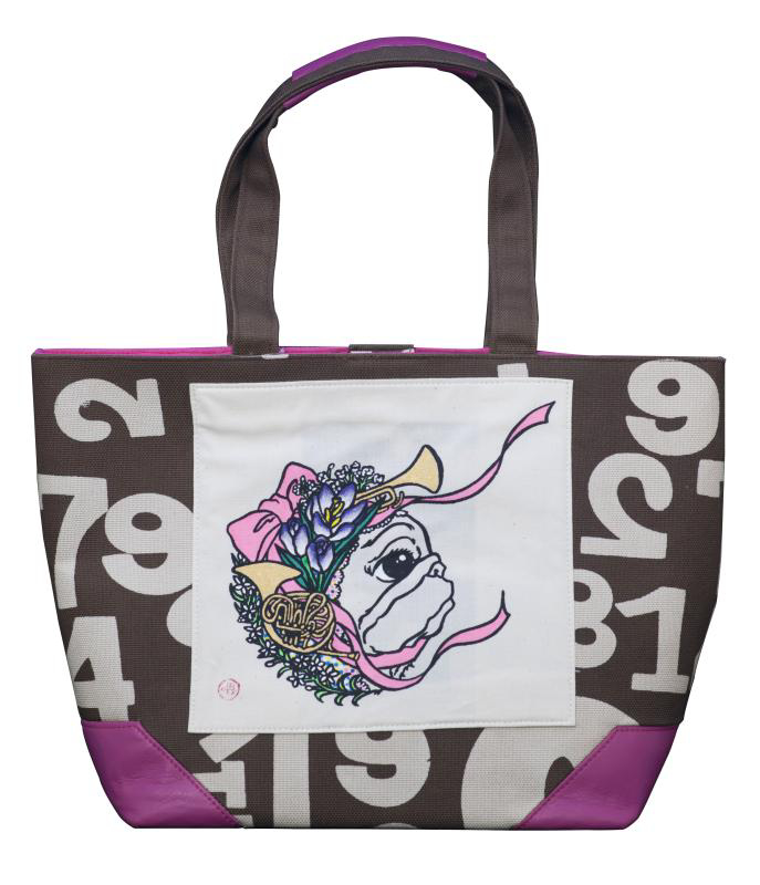Kakishibu Dyed Pug Pattern Tote Bag