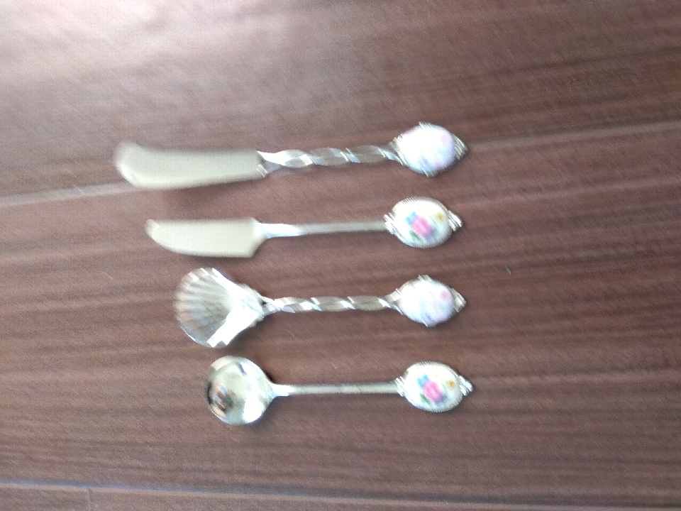 Spoon and butter knife. Cloisonne ware. Retro. 4-piece set.