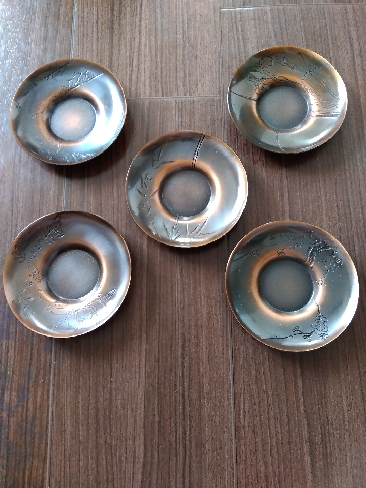 Copper saucers. Tea utensils. set of 5.