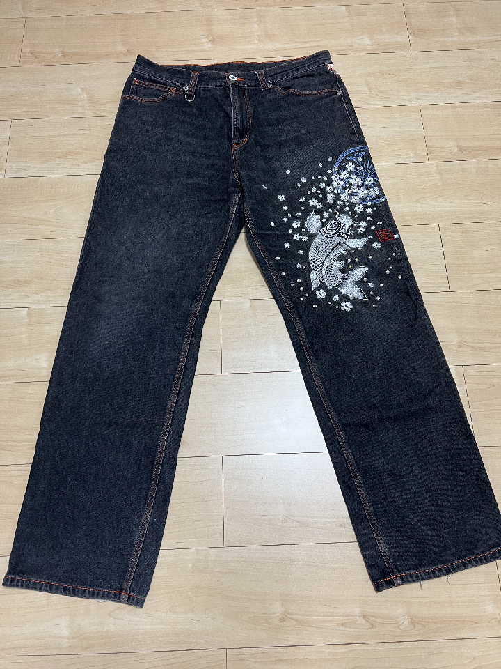 Hatori Japanese Pattern Jeans - Embroidery Koi size 2L