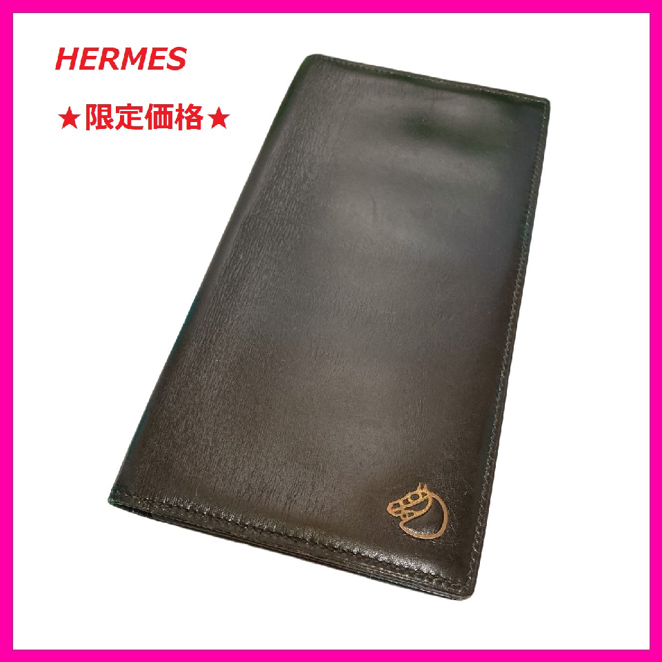 Hermes MC2 Fleming calf billfold card holder leather black brand