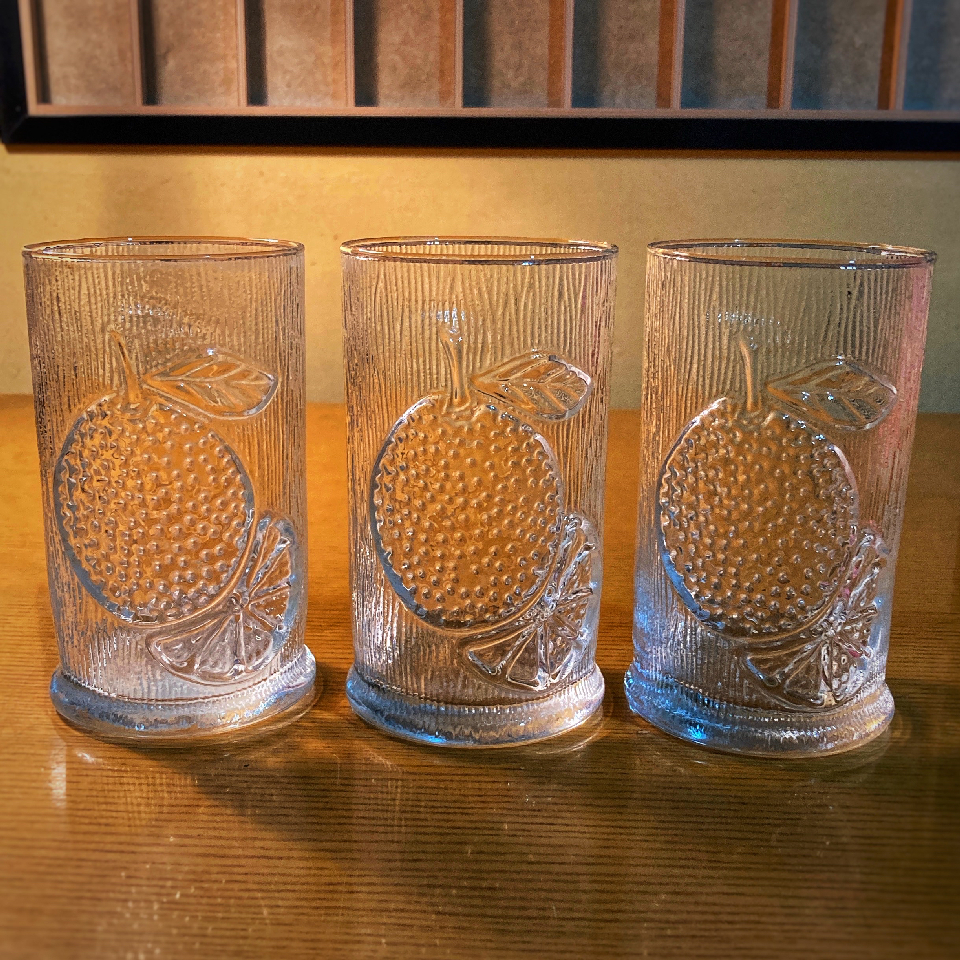 Toyo Glass, Toyo Sasaki Glass, bumpy glass, cup, tumbler, mandarin orange, grape