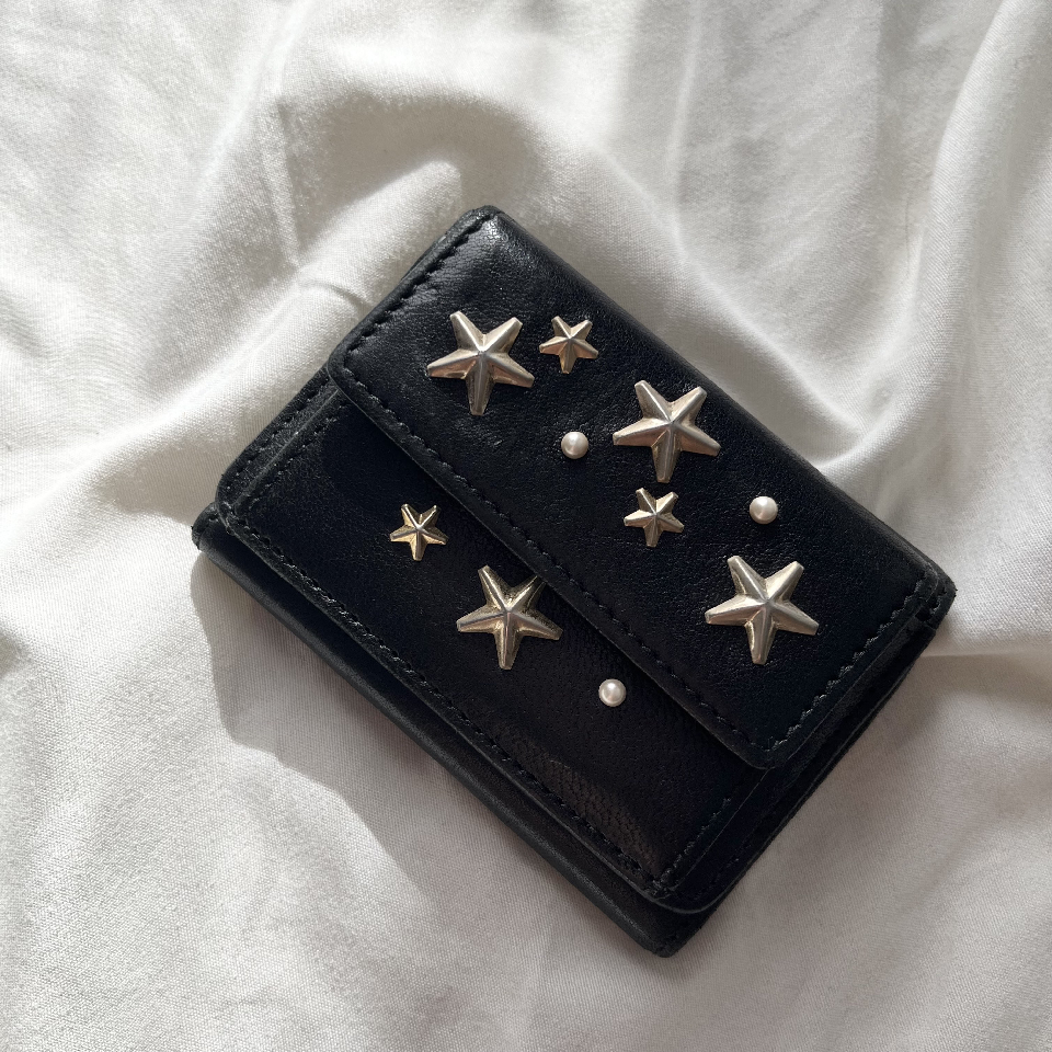 JIMMY CHOO Trifold black mini wallet with pearls