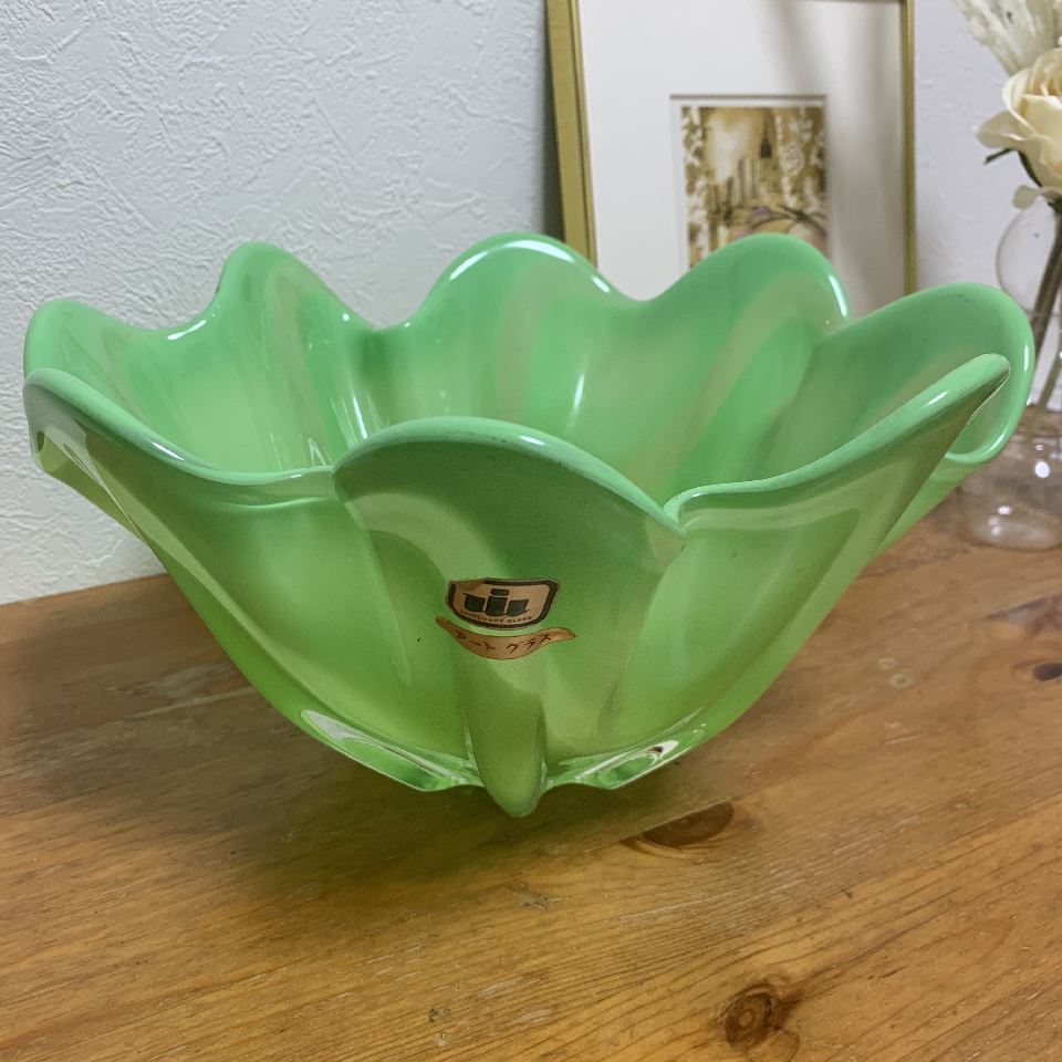 Large green flower art glass flower vase