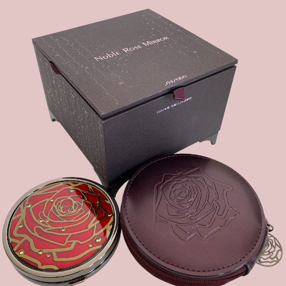 Shiseido Noble rose mirror dual side
with magnifier with leather case